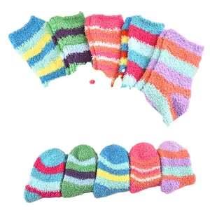 Calcetines cálidos de invierno para bebés, Calcetines a rayas de Color caramelo para niños y niñas, Calcetines para niños, calcetines de lana Coral para niños, Sokken