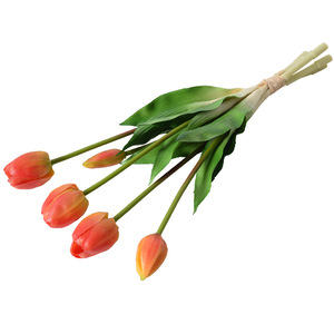 Handmade Artificial Flower 5 Branch Bundle High End Real Touch Faux Flower Bouquet Soft Rubber <strong>Tulip</strong> for Home Desktop Decoration - Product Image 5