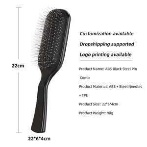 <span class=keywords><strong>Brosse</strong></span> à cheveux professionnelle OEM personnalisée en gros avec picots en acier et coussin d'air, démêlante pour cheveux épais et bouclés - Product Image 6