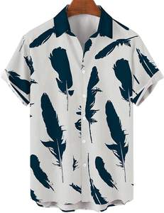 Novedades Camisa informal con estampado de moda de verano para hombre Top transpirable con cuello vuelto con estampado blanco y negro - Product Image 1
