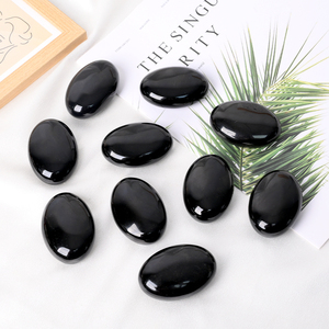 Pierre de paume ovale polie en obsidienne noire, gemme énergétique, pour le Feng Shui (vente en gros) - Product Image 4