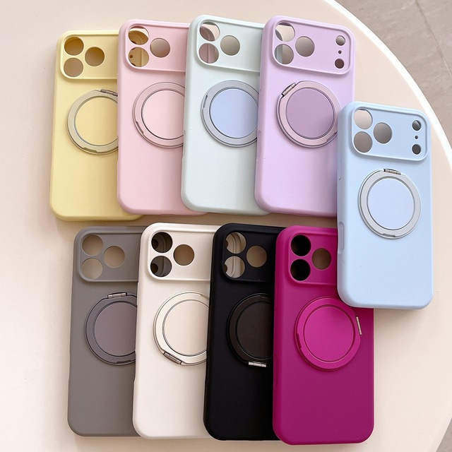 Liquid Silicone Magnetic Kick Stand Mobile Phone Cases Cellphone with Holder Cover case for iphone 17 air 16 15 14 Pro Max