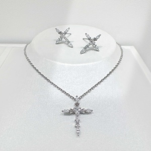custom plata 925 sterling <b>silver</b> geometric fashion <b>set</b> party hip hop 14k gold plated <b>necklace</b> and earring cross jewelry <b>sets</b> - Product Image 5