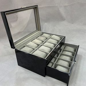 <b>Black</b> Wooden Watch Case Glass Lid Jewelry Box Lockable Storage Organizer for Watches <b>Sunglasses</b> - Product Image 5