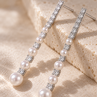 KAVNAR Boucles d'oreilles perle zircon linéaires laiton plaqué or blanc élégantes mariage