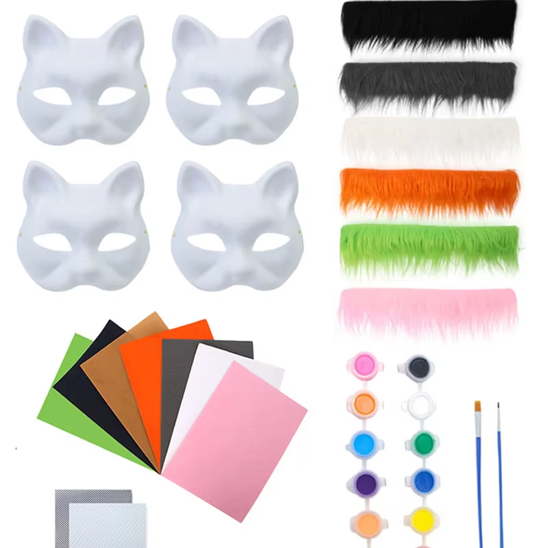 Pack De 10 Máscaras De Gato Y Zorro De Papel Blanco Para Pintar, DIY Para Carnaval, Halloween Y Fiestas