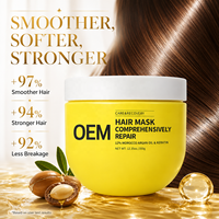 Masque capillaire à la kératine et à l'huile d'argan 12% personnalisé, vente en gros d'usine, renforce les cheveux faibles, prévient les pointes fourchues, masque capillaire pour distributeurs
