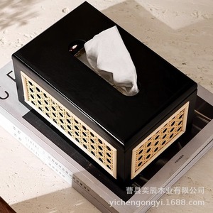 Boîte à mouchoirs en rotin et bois massif, noir et marron, décoration de salon, style japonais, mouchoirs à tirer - Product Image 2