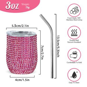 Vaso de Vino Mini Personalizado de 3oz con Adhesivo de Diamantes, Vaso de Doble Pared de Acero Inoxidable, a Prueba de Fugas, Libre de BPA, Térmico - Product Image 3