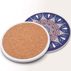 Posavasos de cerámica de corcho aislado Posavasos de cerámica pintados a mano Posavasos de cerámica de Marruecos Dormake - Product Image 3