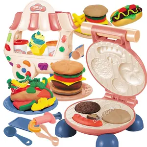 Educational Factory Supplier Eco-friendly Soft Hamburger Play Dough Machine Toys Play Dough Tool Set Accessories Machine Kit