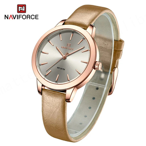 NAVIFORCE 5025 relojes de oro rosa para mujer, reloj de pulsera de cuarzo de cuero elegante de lujo, pulsera para mujer, relojes impermeables - Product Image 3