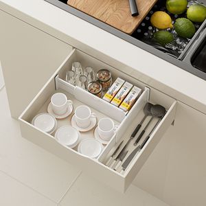 Séparateur <span class=keywords><strong>de</strong></span> tiroir réglable et épaissi sans perçage pour cloisonnement <span class=keywords><strong>de</strong></span> tiroir, rangement rétractable pour armoire et garde-robe, partition multicouche - Product Image 2