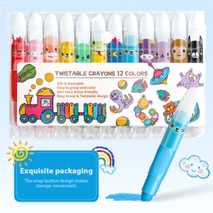 12本入り かわいいジャンボクレヨン 12色 シルクのような描き心地 大型ツイストクレヨン 無毒・水性 洗えるクレヨン お絵描きセット パッケージ - Product Image 2