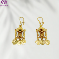 Ensemble de bijoux HONGYUE plaqué or 24 carats, style ethnique moyen-oriental, avec fleurs, feuilles, coquillages et pompons, collier et boucles d'oreilles pour femmes, mariage, mariée