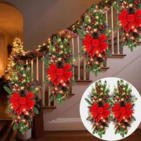 Guirlande d'escalier de noël décor ornements d'arbre de luxe guirlande de fleurs artificielles guirlande de lumière LED décorations de noël