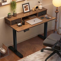 Bureau d'ordinateur de bureau et de jeu au design contemporain intelligent, réglable, à moteur unique, en bois, avec étagère de rangement pour un usage domestique
