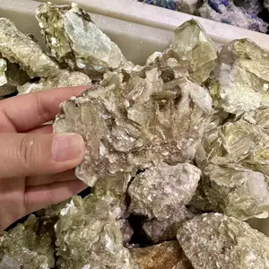 批发天然水晶粗石簇生矿物标本金方解石愈合