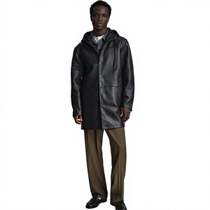 <b>Men's</b> Genuine Leather Eco-Friendly Breathable Waterproof Anti-Wrinkle Mandarin Collar Double Breasted Long Winter <b>Overcoat</b> - Product Image 5