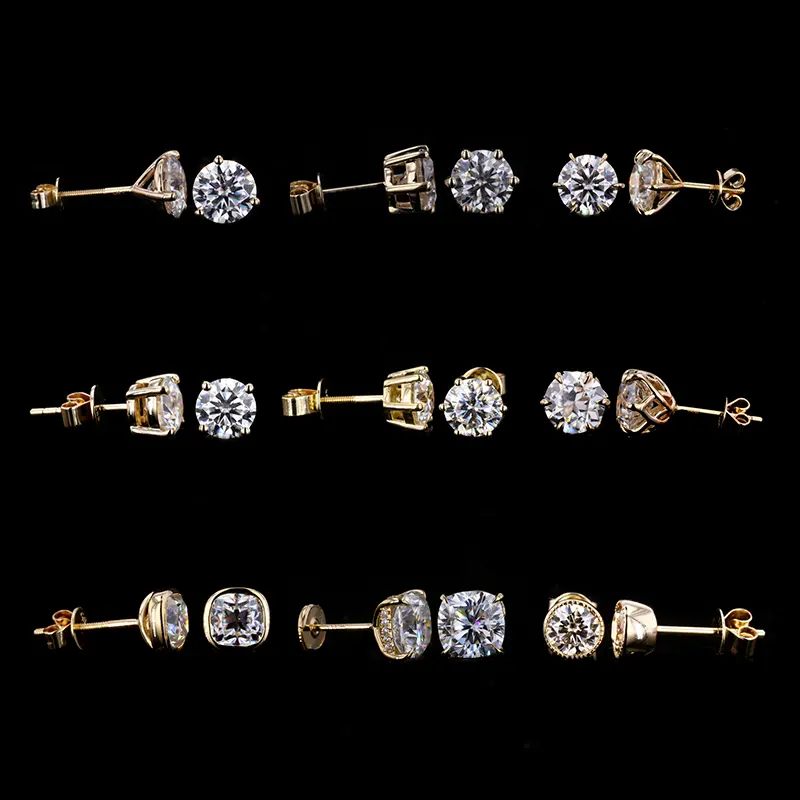 Starsgem Classic Moissanite 9K 10K 14k 18K Gold Stud Woman Fine Jewelry Earrings