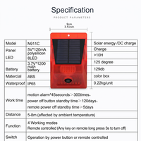 Lampe d'alarme solaire à télécommande avec détecteur de mouvement PIR, lumière de sécurité LED pour extérieur, ferme, jardin, clôture