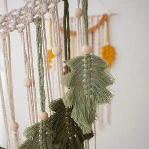 Estilo bohemio tejido a mano cuerda de algodón flecos Naturaleza muerta patrón hoja colgante de pared Decoración - Product Image 3