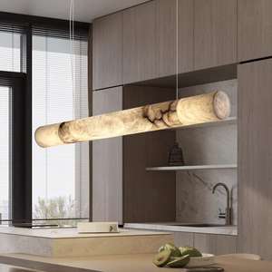 Iluminación de celo, candelabro de alabastro de luz de cilindro colgante lineal de mármol para comedor, sala de estar - Product Image 1
