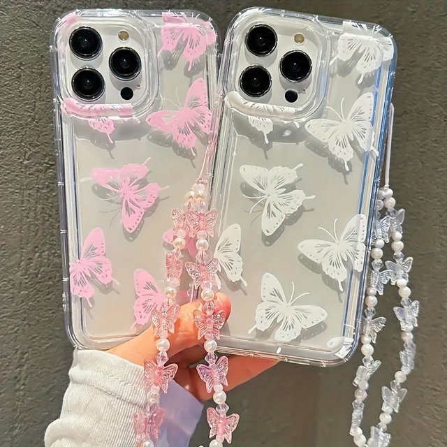 Transparent Bear Ear Phone Case with Fashion Pattern Strap Compatible Bulk Order Mobile Phone Covers
