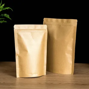 Factory Price Food Package Printing Brown Stand up Zipper Kraft Aluminum Paper Bag with Plastic Lining