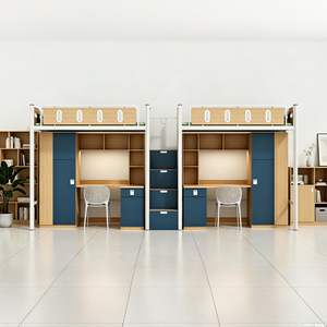 Lit mezzanine en métal robuste avec bureau d'ordinateur intégré et étagère, lit superposé pour dortoir étudiant, mobilier scolaire universitaire - Product Image 5