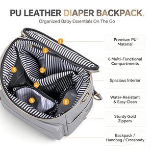 Mochila Pañalera de Cuero Vegano Impermeable de Gran Capacidad, Moderna <span class=keywords><strong>para</strong></span> Mamá, Viajes, Bebé, con Cambiador - Product Image 3
