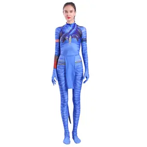 Kid Boys Girls Halloween Cosplay Avatar Costume Bodysuit Dress Up Jumpsuit Zentai Suit with Tail for Adult Men and Women