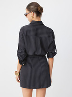Robe chemise à rayures verticales Joydressing pour femme, boutonnée, manches retroussables, mini-robe de bureau, vente en gros OEM ODM