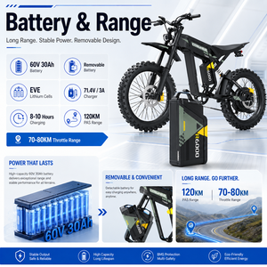 Motocicleta Todoterreno 6424W, 60V 30Ah para Adultos, Motor sin Escobillas de Alto Torque, Motocross de Largo Alcance - Product Image 2