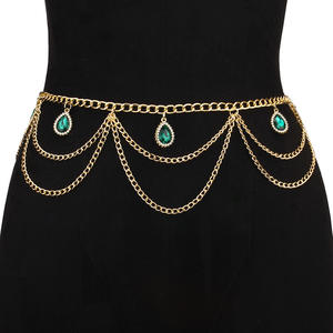 Chaîne de corps tendance multicouche en or avec pendentif goutte d'eau verte pour femme, idéale pour les soirées et le style hip-hop - Product Image 3