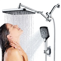Douche carrée supérieure transfrontalière de 12 pouces, 4 fonctions, pommeau de douche à main pressurisé en acier inoxydable chromé, style Stellium