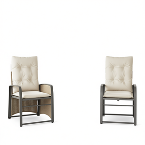 Sillas de Jardín Reclinables Beige de Ratán Sintético y Acero, Asientos de Exterior de Estilo Contemporáneo - Product Image 1