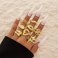 Nouvel ensemble de bagues ajustables pour femmes, design irrégulier creux, décoration en forme de cœur de pêche et de papillon, bijoux tendance
