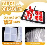 Porte-cartes de visite à 4 pochettes avec fermeture éclair, capacité de 400 cartes, album à 3 anneaux pour cartes de visite (matériau PU)