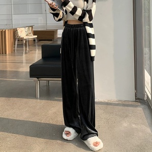 Spring Autumn Women <strong>Velvet</strong> Pants High Waist Loose Wide Leg <strong>Trousers</strong> Soft Smooth <strong>Lady</strong> Casual Long Pants - Product Image 4