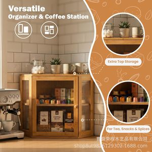 Boîte à pain d'angle en bois Rongdong, double couche en bambou avec porte en verre pour la cuisine - Product Image 3