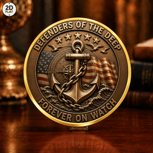 Moneta Commemorativa Personalizzata All'Ingrosso, Design Ancora e Bandiera Americana 'Defenders Of The Deep', Moneta da Collezione in Ferro - Product Image 1