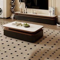 Table basse élégante bicolore avec plateau en pierre frittée et tiroirs à fermeture douce