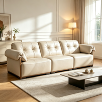 Ensemble de canapés en cuir véritable et bois pour salon, canapé nuage en cuir pleine fleur, mobilier de salon