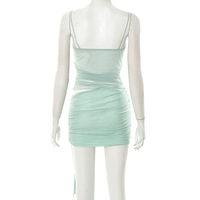 Nouvelle Robe Courte Femme Été 2026 en Maille Tissée Naturelle Couleur Menthe, Style Halter Moulant Effet Corset, Lavable