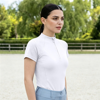 Haut d'équitation pour femme à manches courtes et demi-zip, respirant, perforé, extensible, pour concours d'équitation, sous-vêtement technique