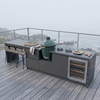 Meuble de cuisine extérieur moderne personnalisable, écologique, ignifuge, en acier inoxydable, avec porte vitrée, charnière et robinet, pour terrasse côtière