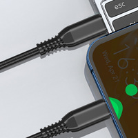 Kabel USB C Pengisian Cepat 3A 1m 2m Tipe C Kabel Sinkronisasi Data Berbahan Nilon Kepang Pengisi Daya Kecepatan Tinggi untuk Ponsel Tablet Hitam