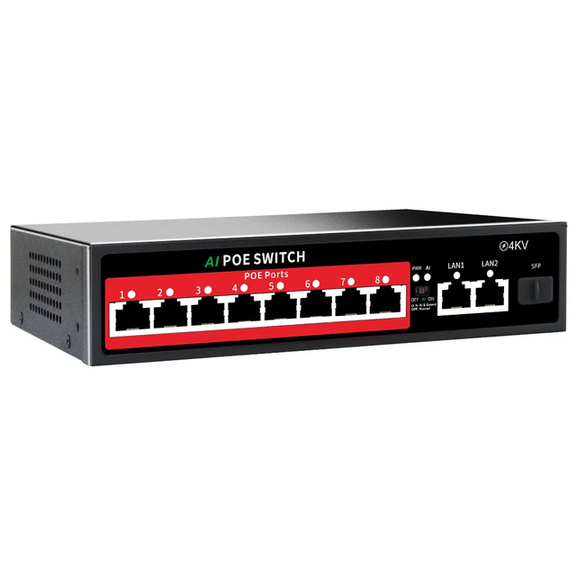 8Ports 10/100Mbps Dual SFP Unmanaged POE Switch 802.3at/af In-Stock VLAN Function 1000m Capacity IP Network Ethernet Switch