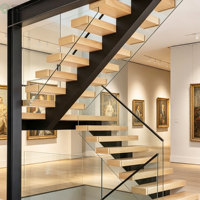 Escalera Flotante Personalizada con Peldaños de Madera Sólida, Escaleras Rectas Interiores Modernas y Minimalistas para Uso Residencial y Comercial